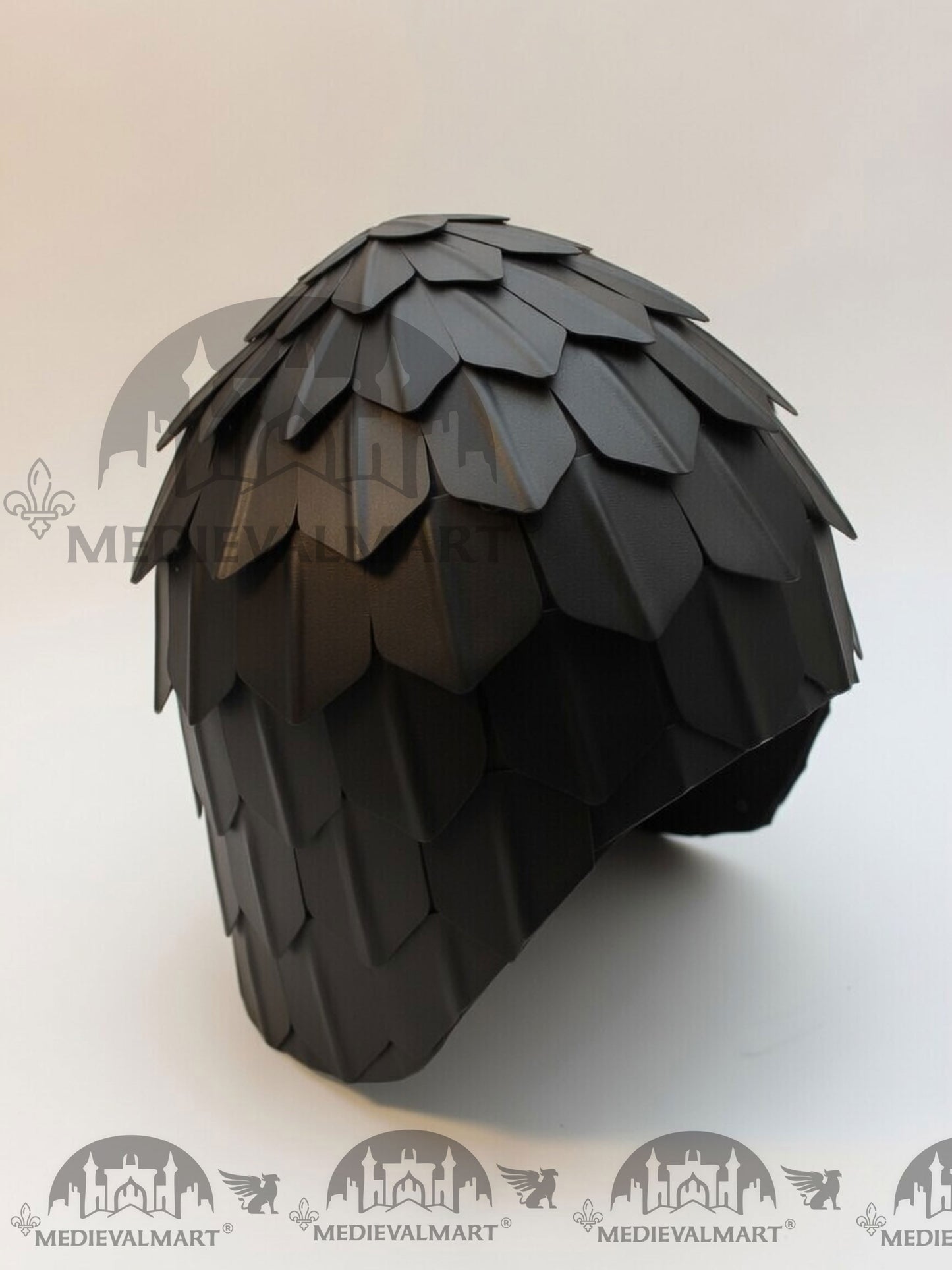 MEDIEVALMART Medieval Historical Scaled Skull Cap Helmet W/H Antique Black Polished & Carbon Steel