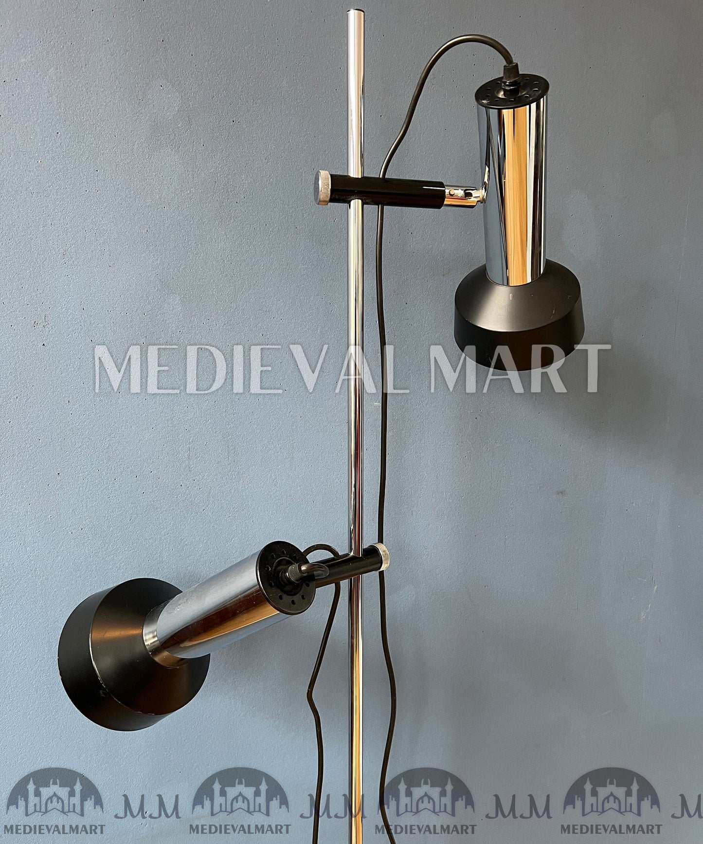 MEDIEVALMART Mid Century Italian Floor Lamp with Two Black/Chrome Spots