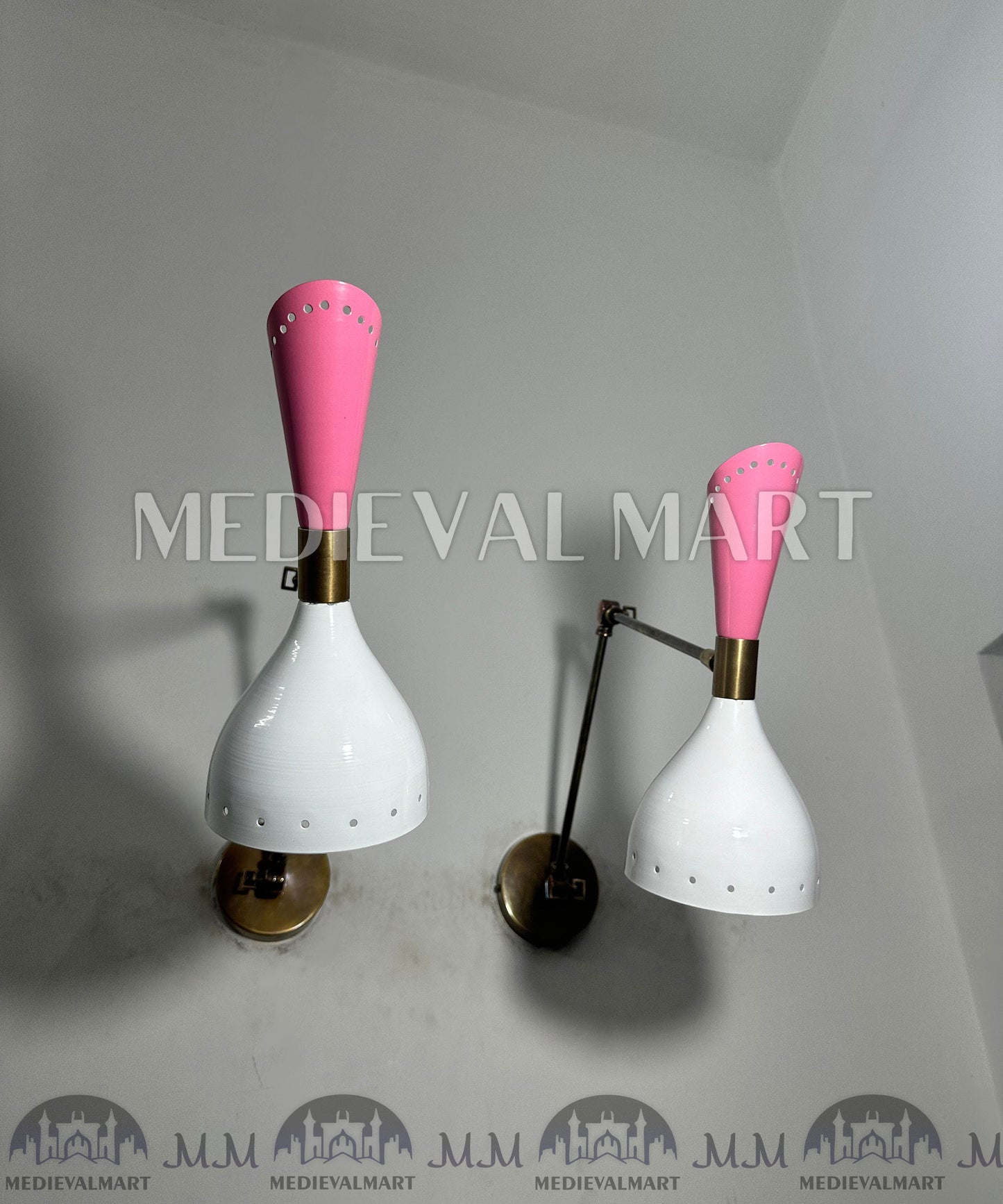MEDIEVALMART Mid Century Brass Diabolo Wall Sconce: Adjustable Reading Lamp