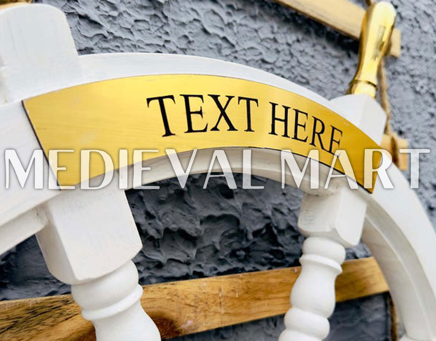 MEDIEVALMART Nautical Brass Decoration Wooden Ship Wheel White Finish - Personal Engraving Marine Wall Decor