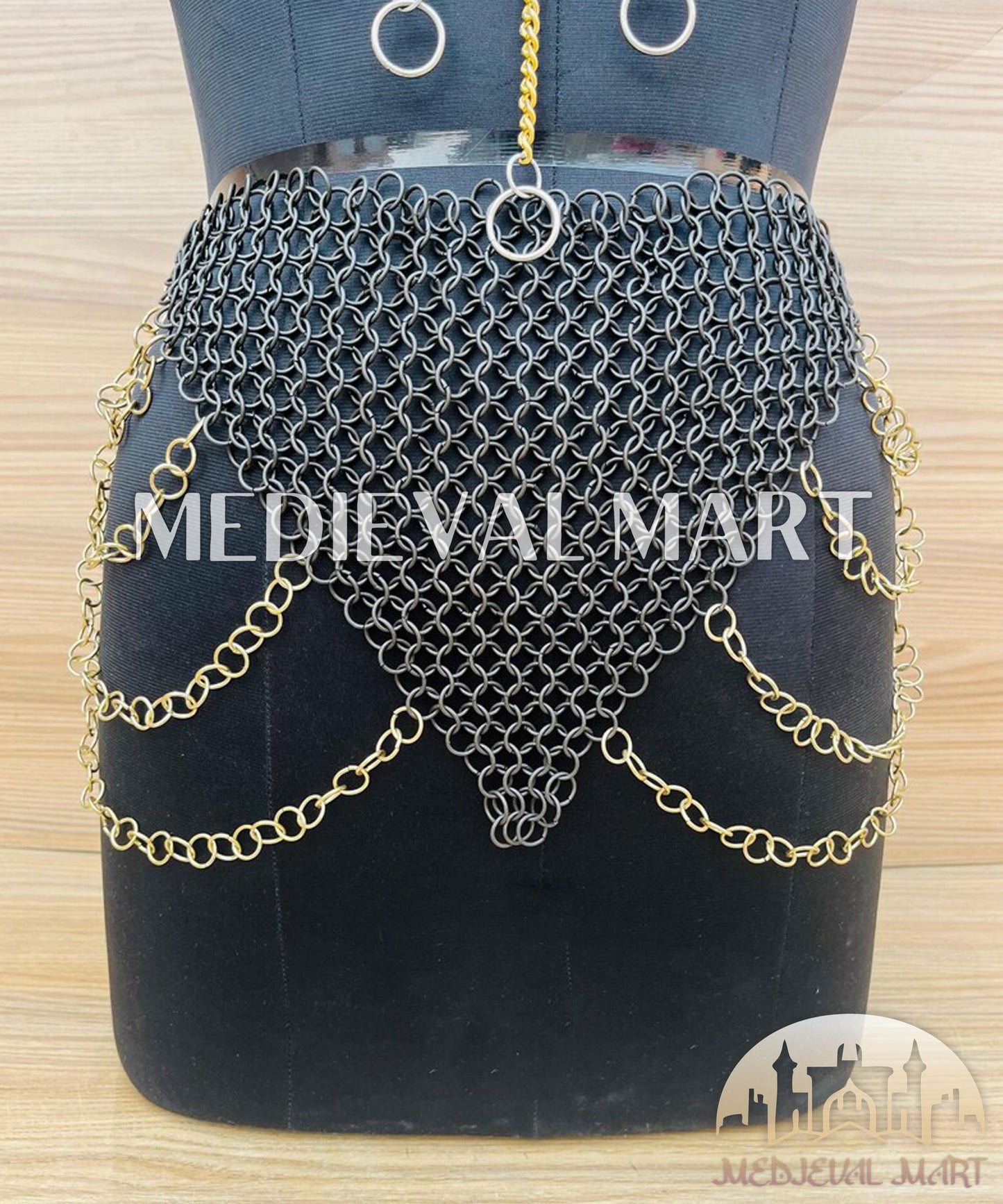 MEDIEVALMART Women’s Black (Sable Knight) Chainmail Armor W/H Skirt