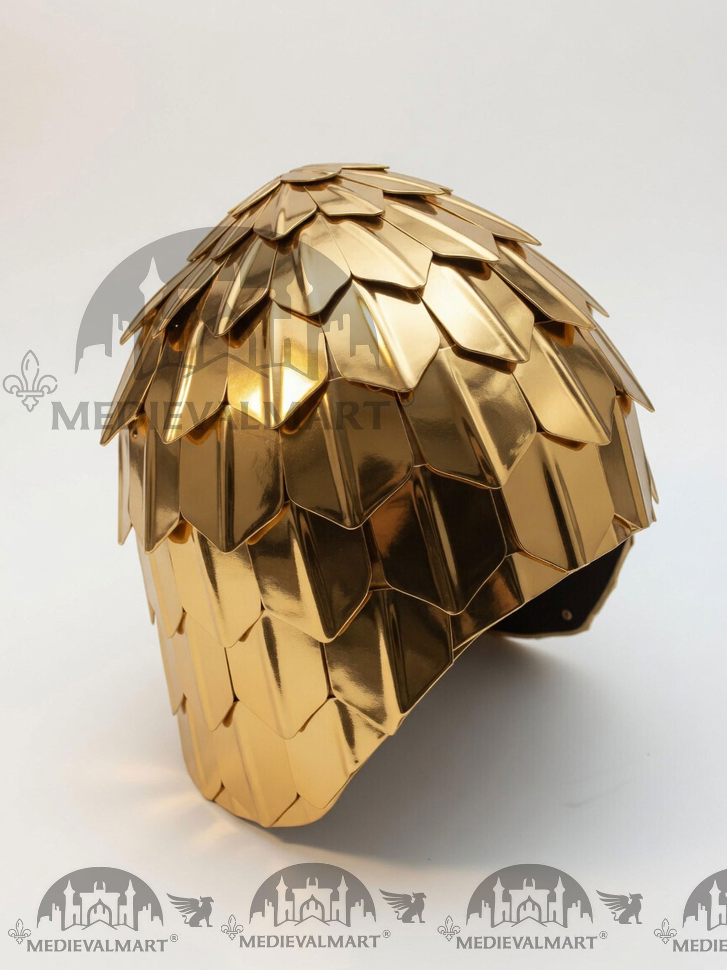 MEDIEVALMART Medieval Historical Scaled Skull Cap Helmet, Shiny Gold Polished Helmet / Best for Reenactment