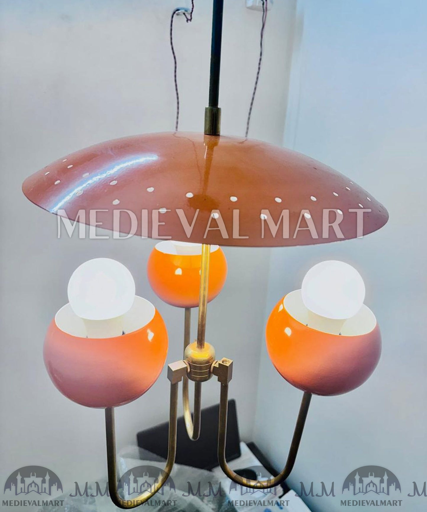 MEDIEVALMART Handmade Mid Century Sputnik Chandelier: Raw Brass Modern Ceiling Light