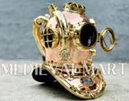 MEDIEVALMART High Textured Copper brass Diving Helmet With Wooden Base