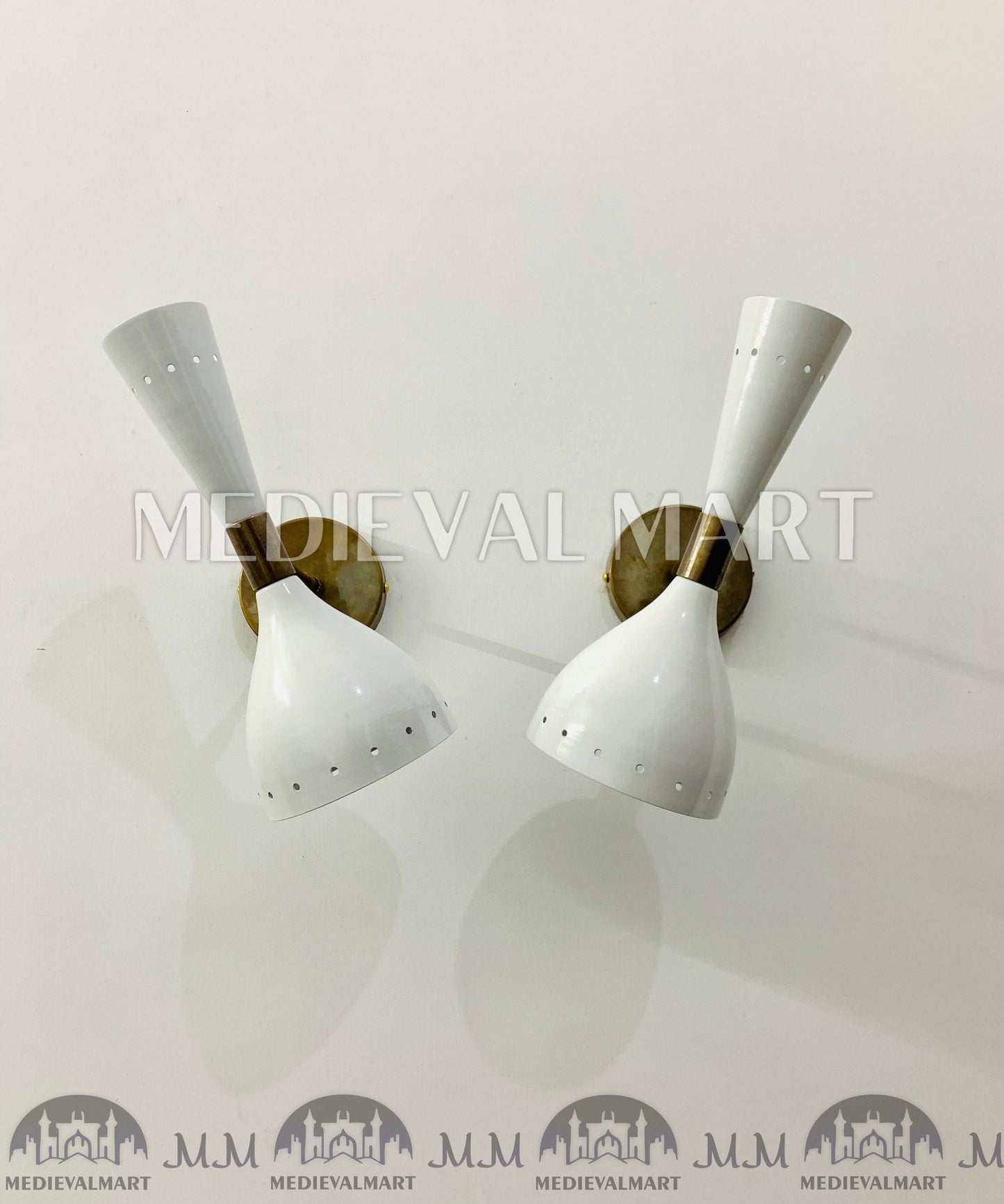 MEDIEVALMART Italian White Wall Sconce Light Pair Fixtures Mid Century Stilnovo Lamps