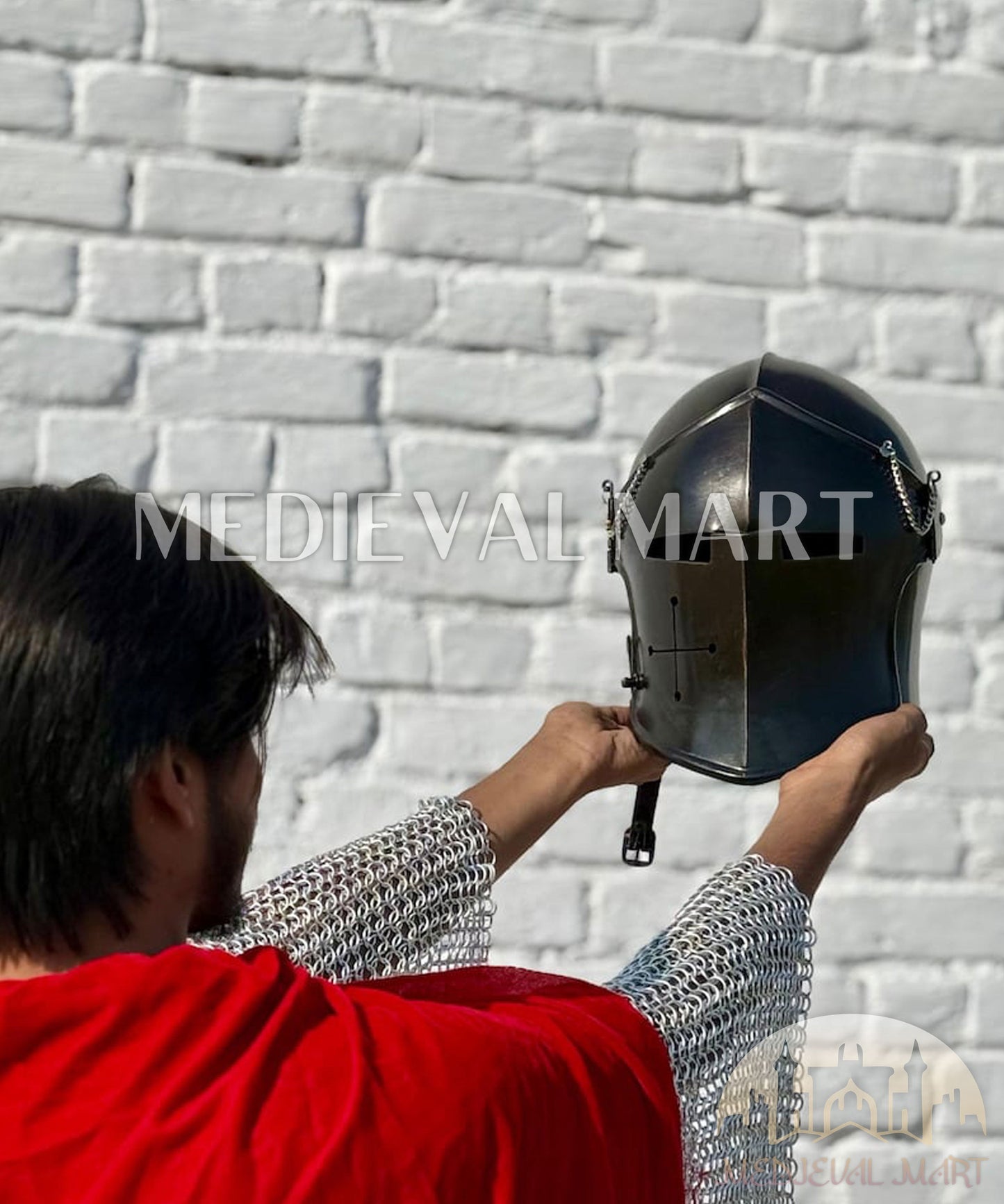 MEDIEVALMART Medieval Knight Armor 18g Mild Steel Black Barbuta Helmet for LARP or Cosplay - Gift For Dad
