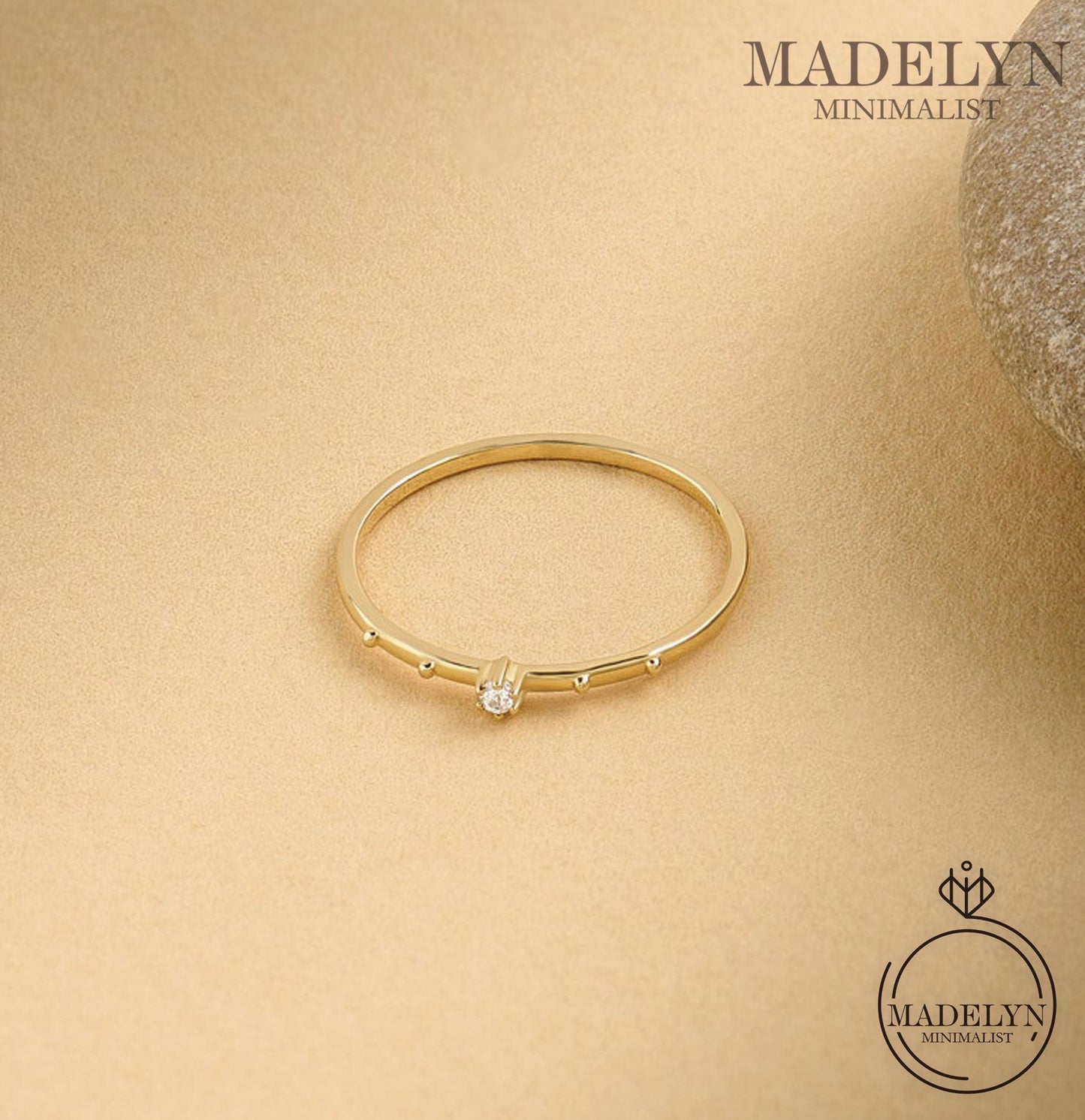 MADELYN MINIMALIST 14k Solid Gold Minimalist Dainty Solitaire Tiny Diamond Promise | Gift For Her, Mom