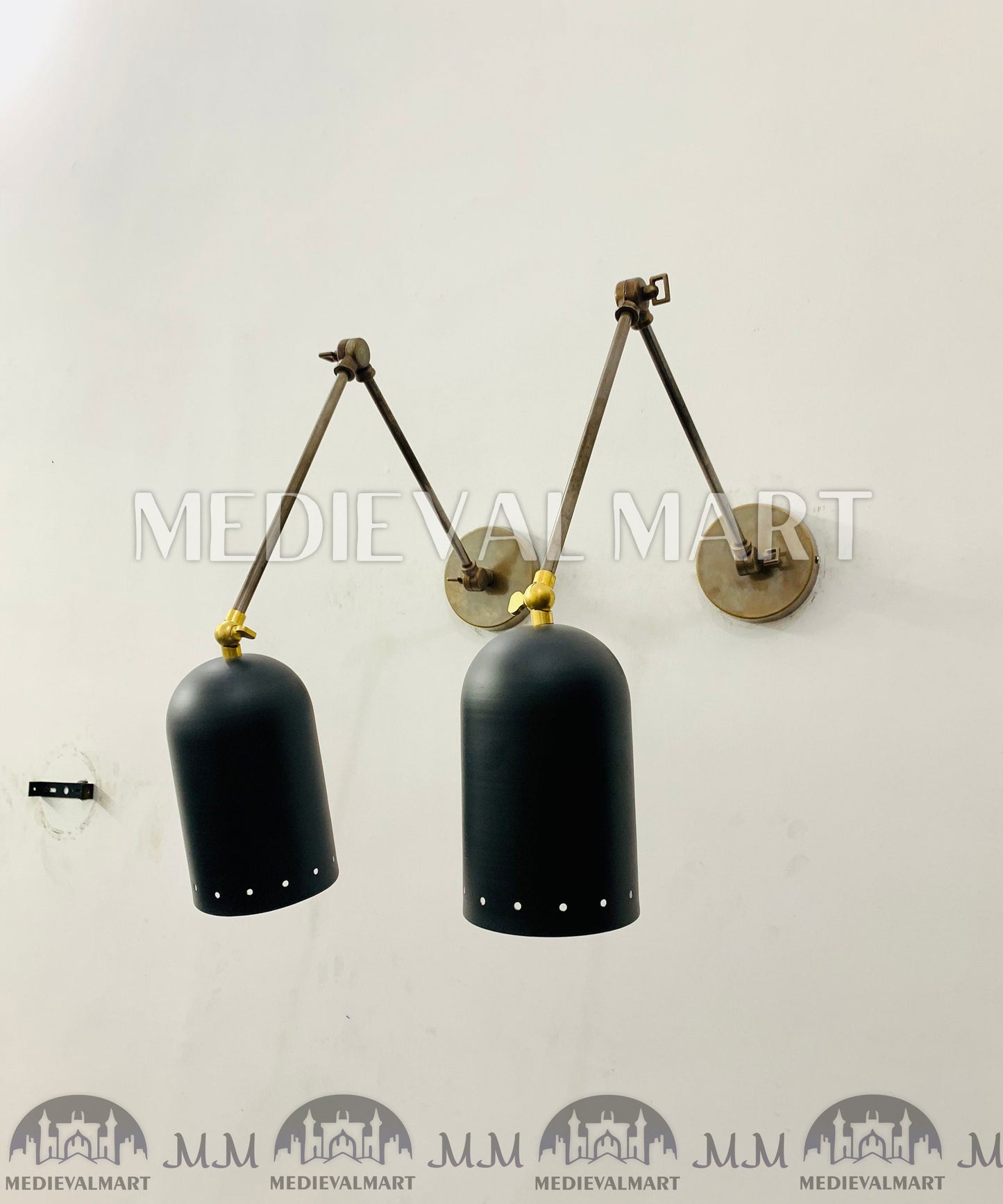 MEDIEVALMART Mid Century 1950's Italian Stilnovo Sconce Lighting Pair Reading Lamp Fixture