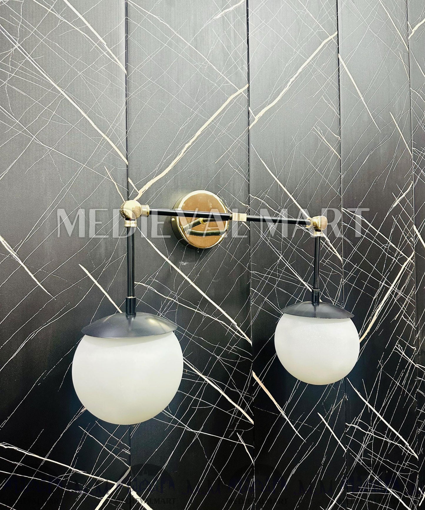 MEDIEVALMART Handcrafted Brass Two-Globe Vanity Light: Modern Bathroom Lighting
