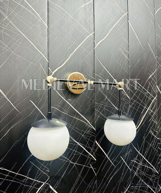 MEDIEVALMART Handcrafted Brass Two-Globe Vanity Light: Modern Bathroom Lighting