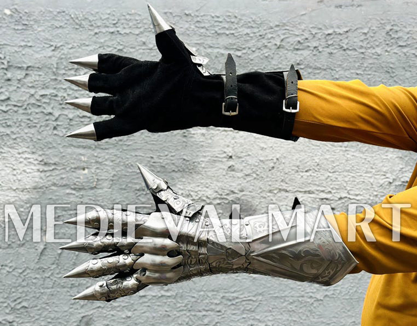MEDIEVALMART LOTR Ringwraith Nazgûl-Inspired Silver Gauntlet Steel Medieval Armor Gloves
