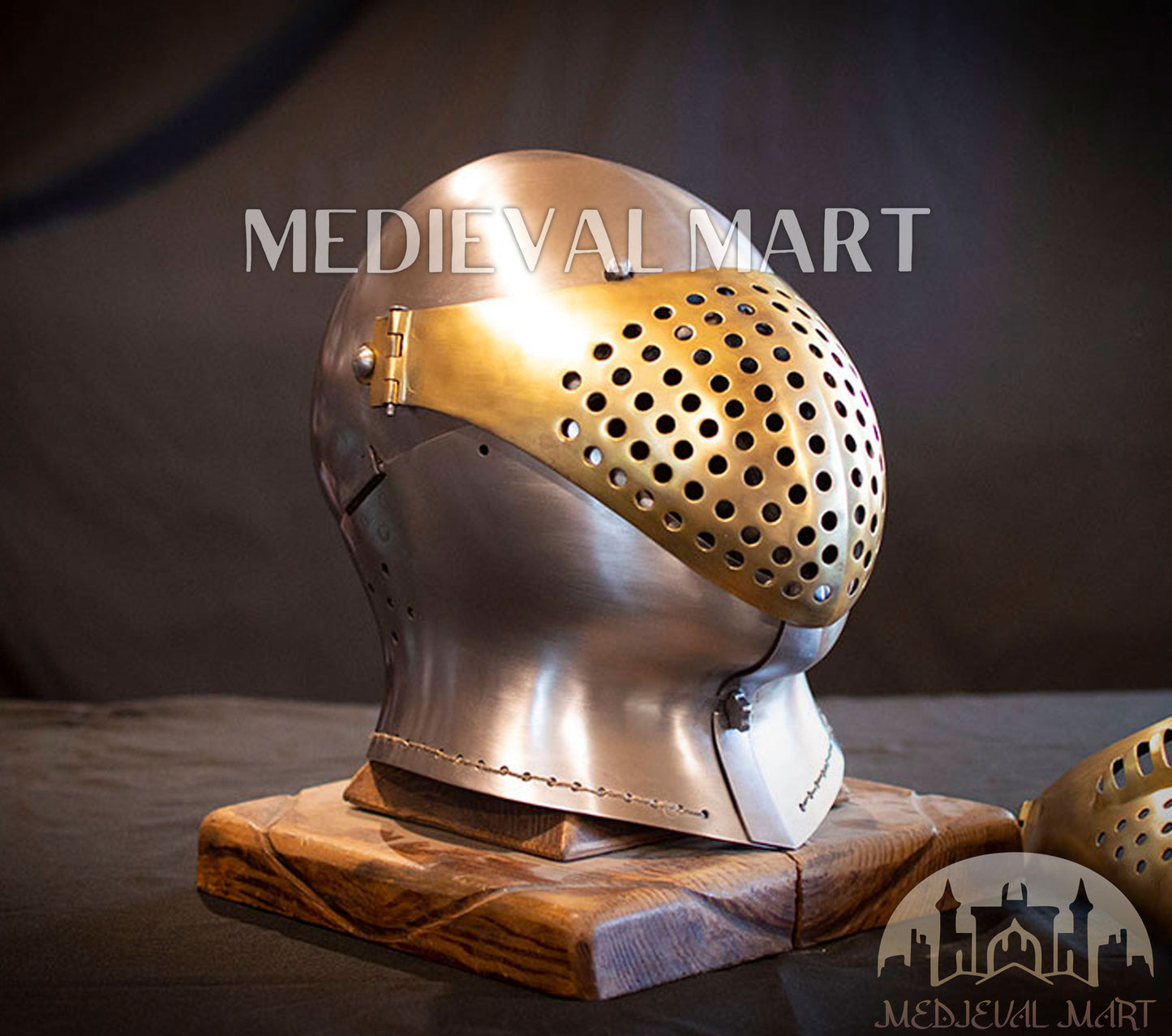 MEDIEVALMART British Ancient Battle Ready Warrior Bicoque Kasten-brust Helmet with Brass Face Mask
