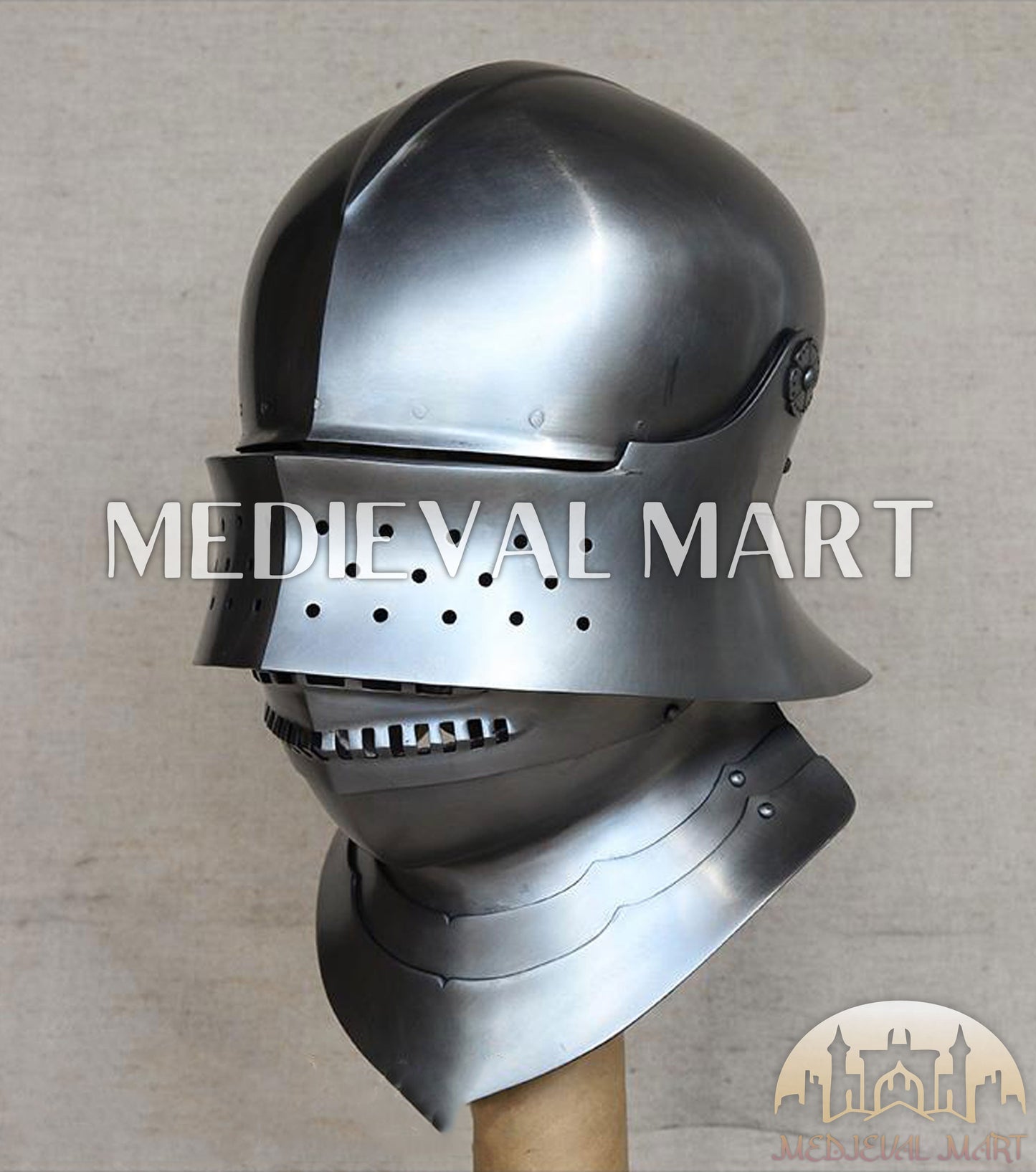 MEDIEVALMART 15 Century German Knight Closed Medieval Sallet Helmet With Neck Armor