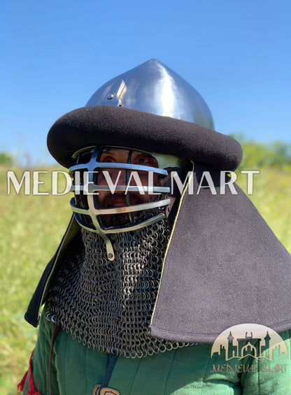 MEDIEVALMART 14th-Century Limited Collection "Wolf Ribs" & "Norman" Bacinet Helmet