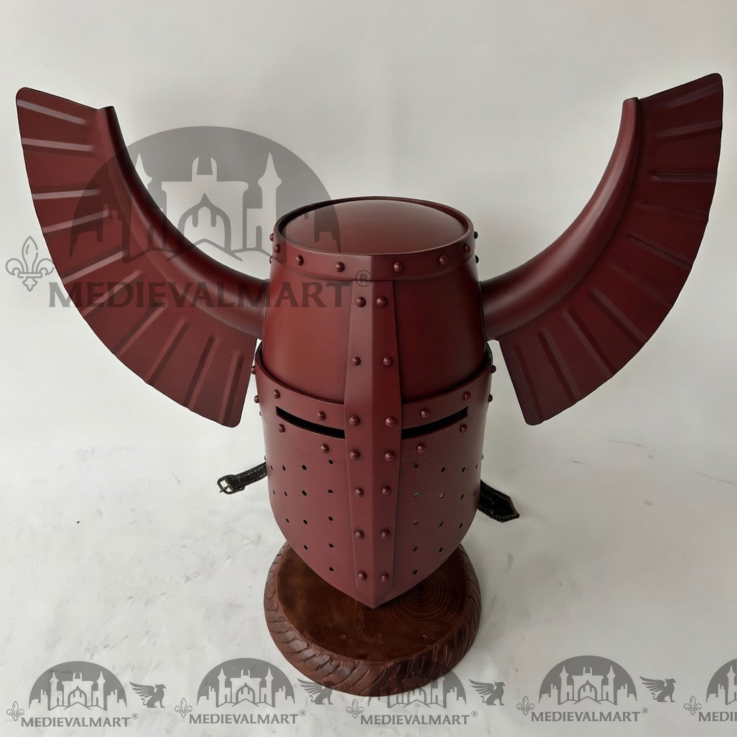 MEDIEVALMART Medieval Templar Warrior Teutonic Antique Red Finish Wing Helmet with Free Stand