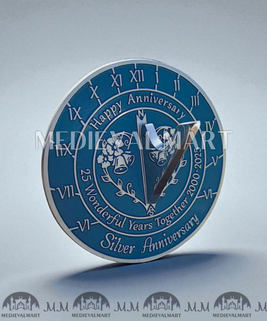 MEDIEVALMART 25th "Wonderful Years" Silver Anniversary Sundial Clock Best Gift For Anniversary Day