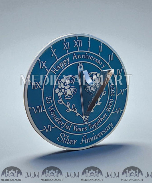 MEDIEVALMART 25th "Wonderful Years" Silver Anniversary Sundial Clock Best Gift For Anniversary Day
