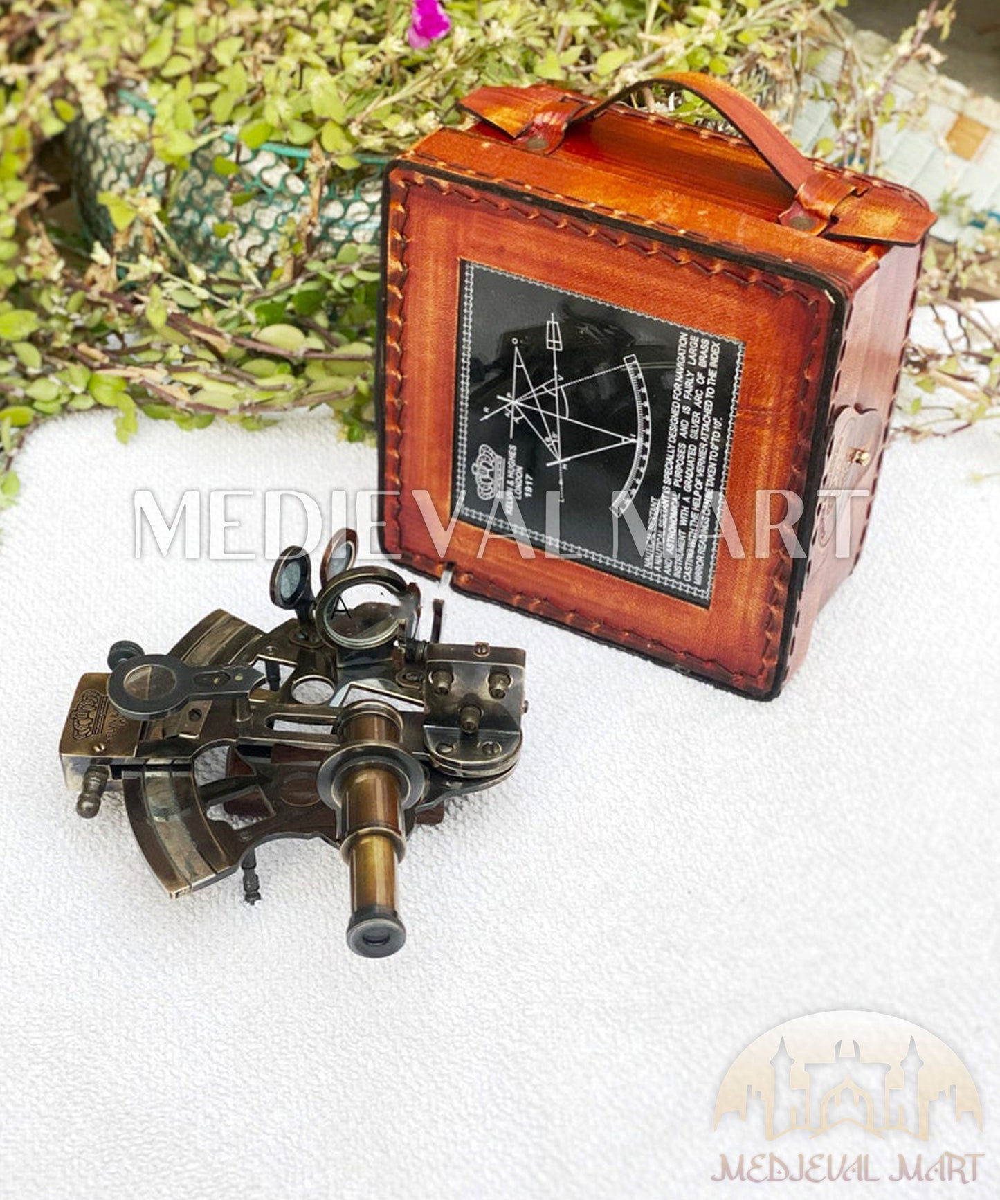 MEDIEVALMART Nautical Fully Functional Us Navy Sextant W/H Transparent Leather Case | Astrolabe Ships Instrument, Christmas Gifts
