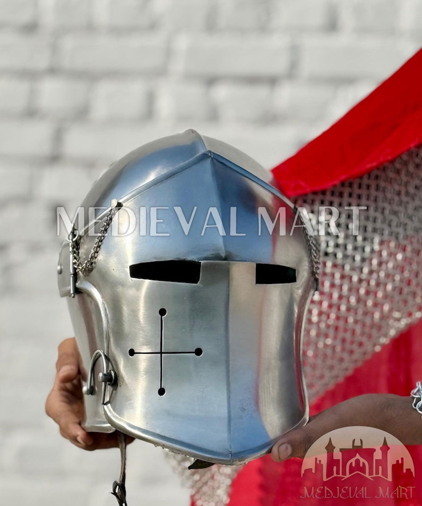 MEDIEVALMART Medieval Knight Armor 18g Mild Steel Silver Barbuta Helmet for LARP or Cosplay - Gift For Dad