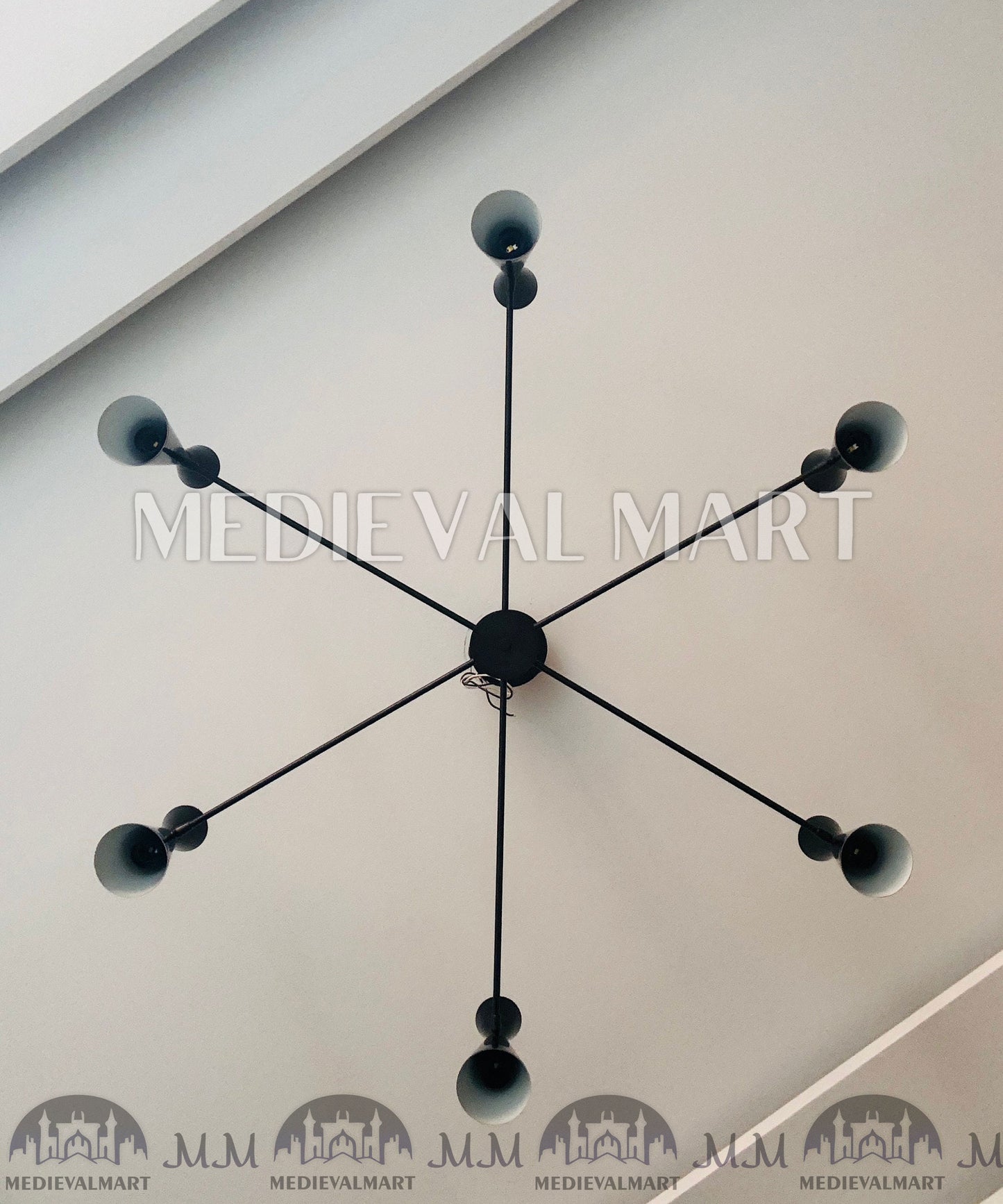 MEDIEVALMART Italian Mid Century Brass 6 Arms Modern Handmade Sputnik Chandelier