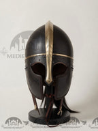 MEDIEVALMART Anglo Saxon Vendel Helmet – Medieval Viking Helmet with Brass Trim for Reenactment
