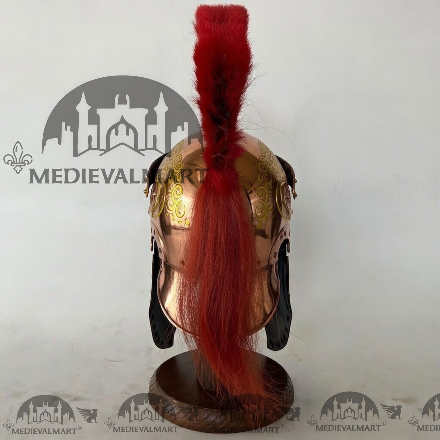 MEDIEVALMART Medieval Roman Centurion Copper Finish Helmet with Red Plume or Free Wooden Stand