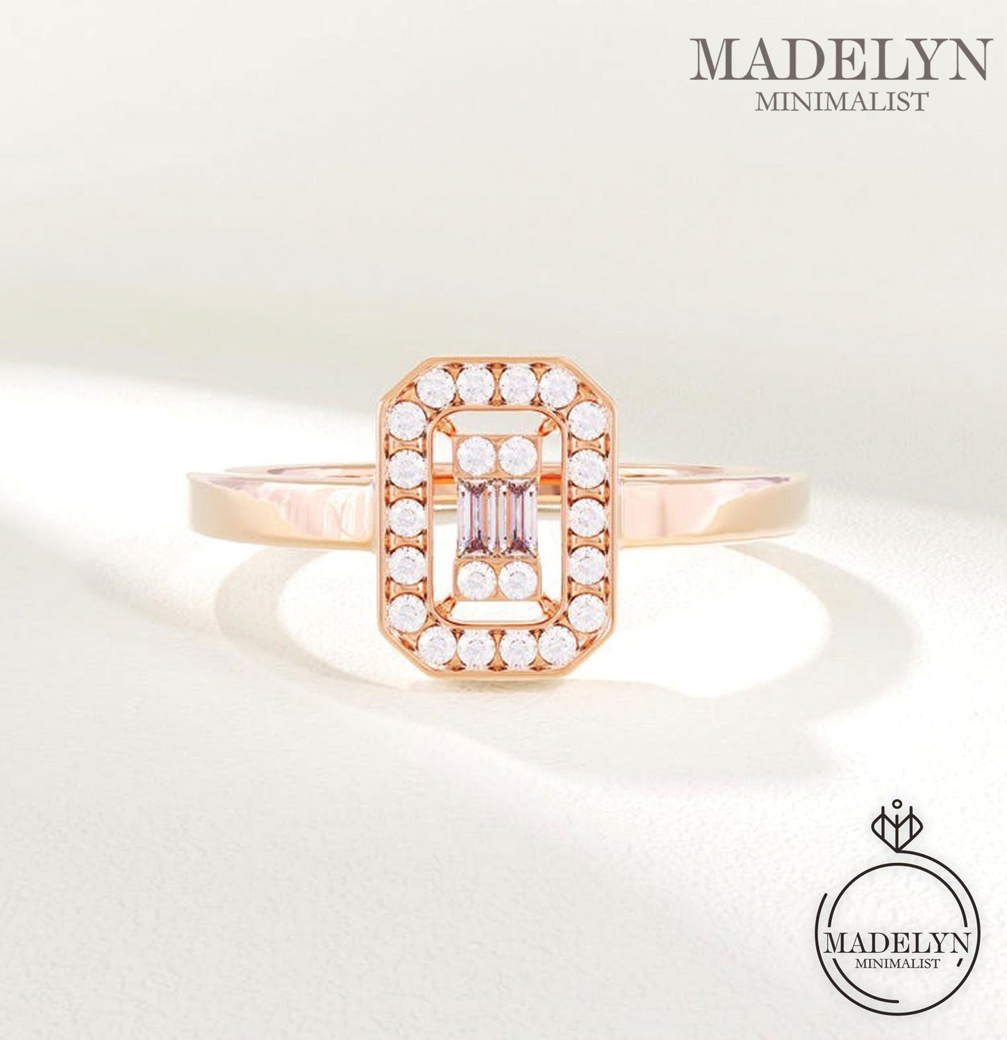 MADELYN MINIMALIST 14k Solid Gold Minimalist Baguette Pave Engagement Ring for Women | Gift For Her