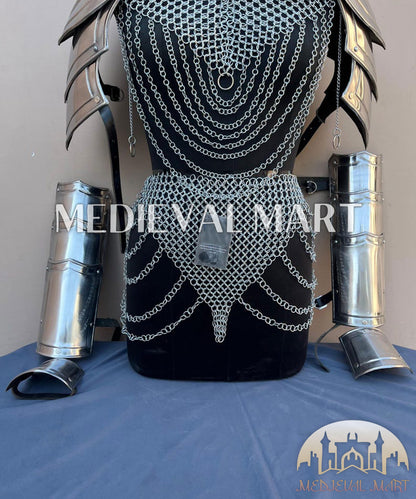 MEDIEVALMART (Isolara Dragonplate) Women’s Armor With (Moonfire) Chainmail + Arms armor W/H Skirt