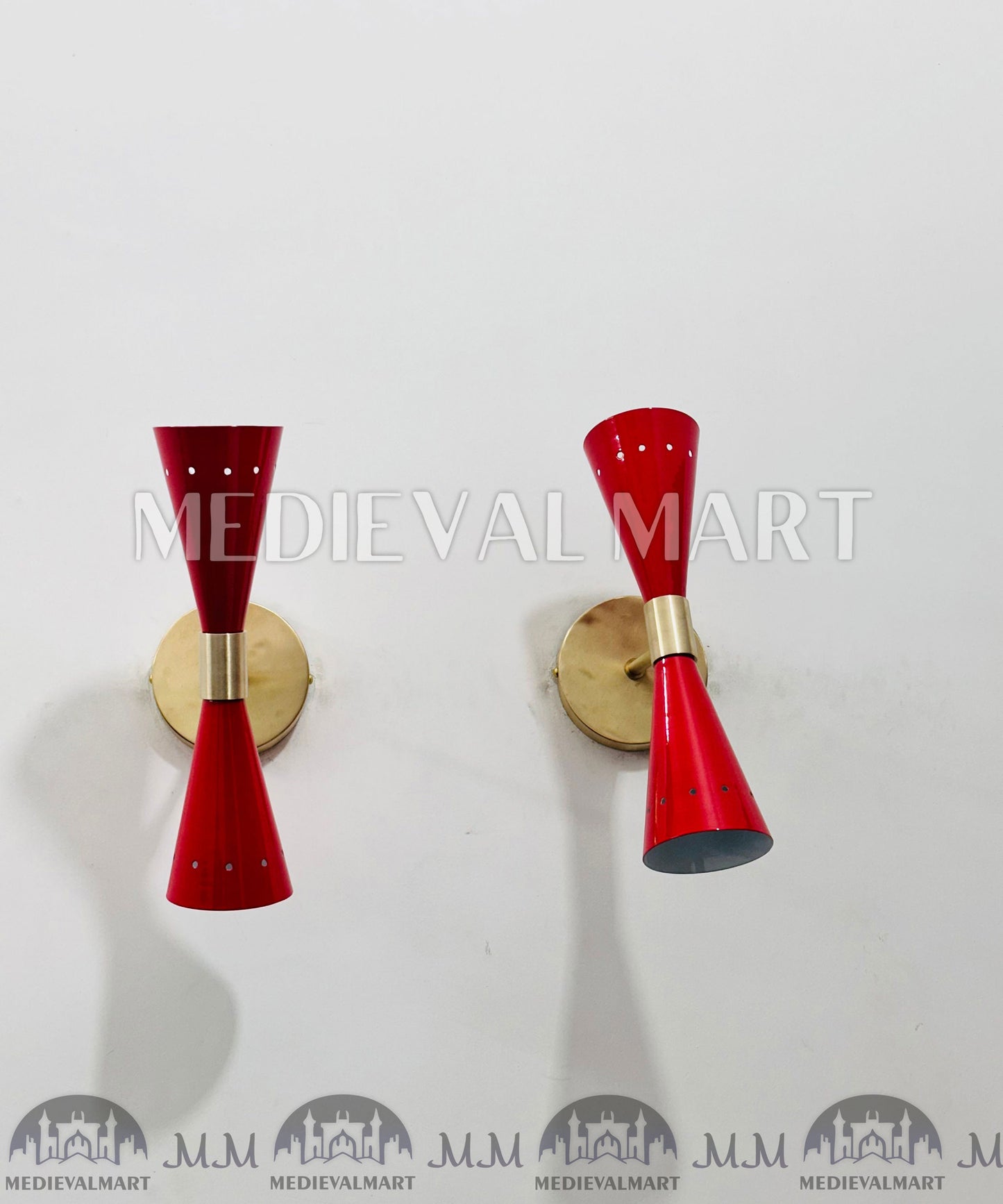 MEDIEVALMART Mid Century Modern Brass Wall Sconce Diabolo Italian Design Vanity Lighting