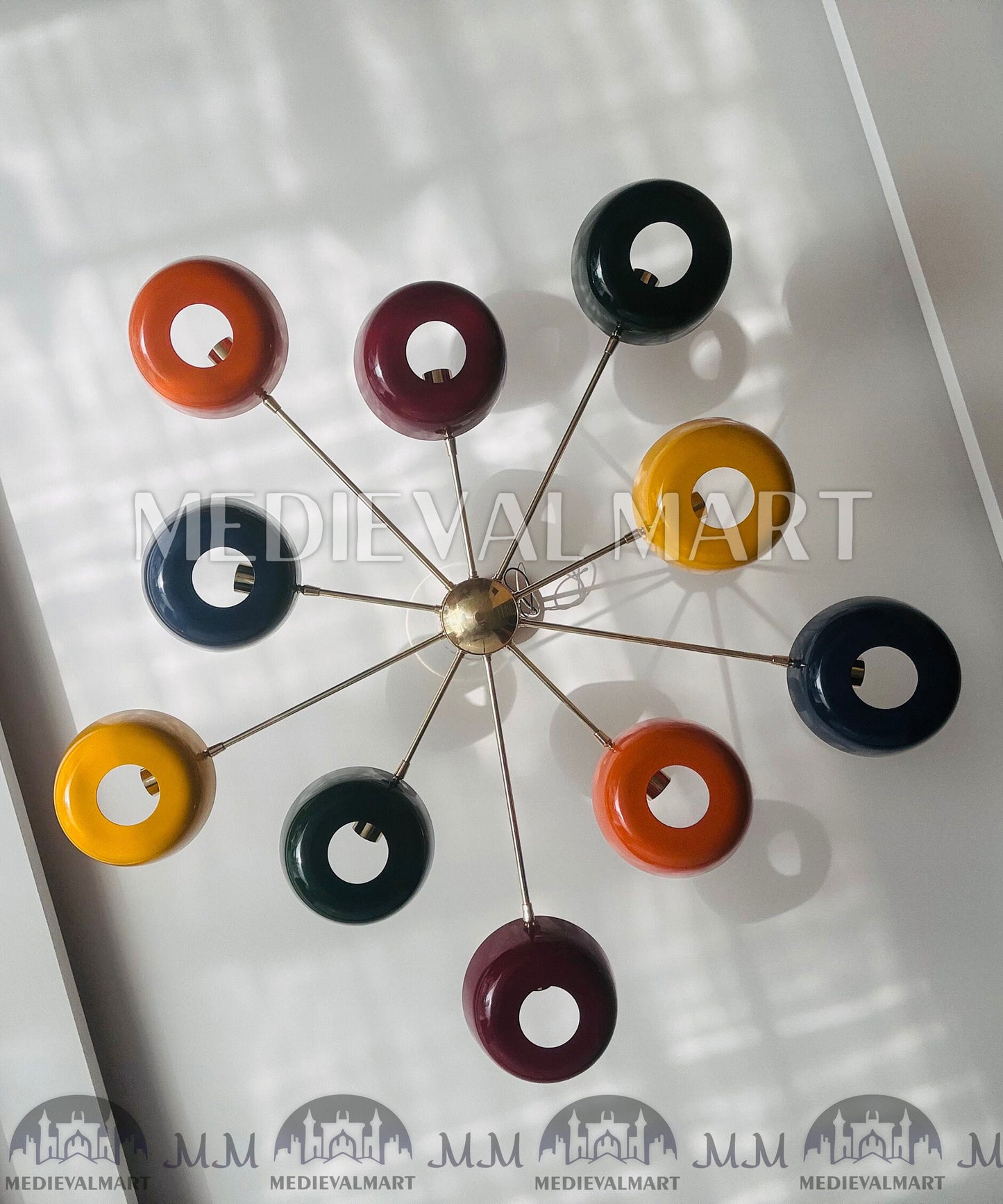 MEDIEVALMART Handcrafted Brass Starburst Chandelier | Mid Century Modern Multi Color Light