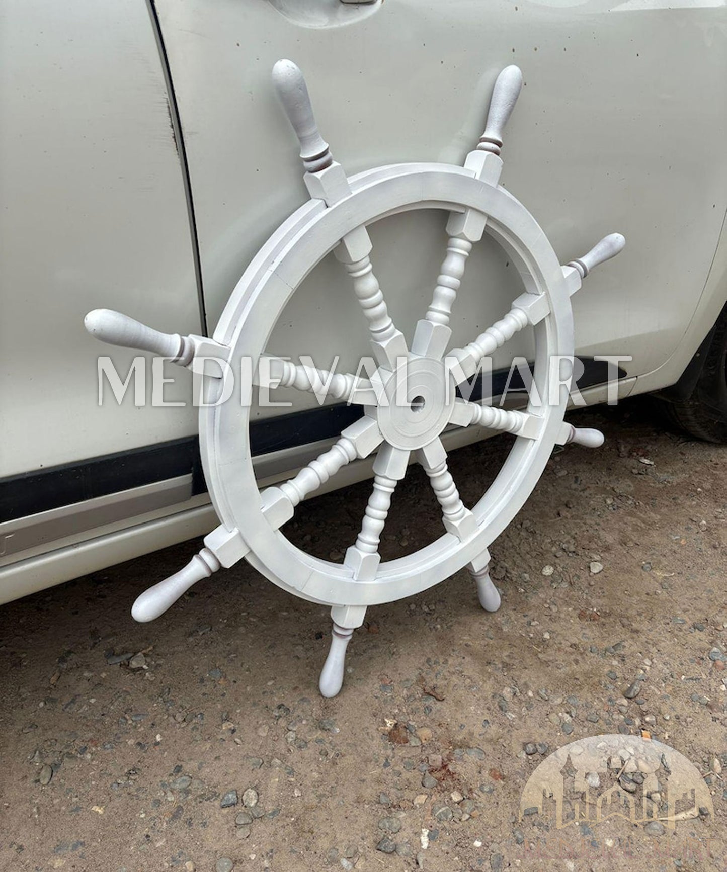 MEDIEVALMART Nautical Wooden "White" Ship Wheel for Wall Decor