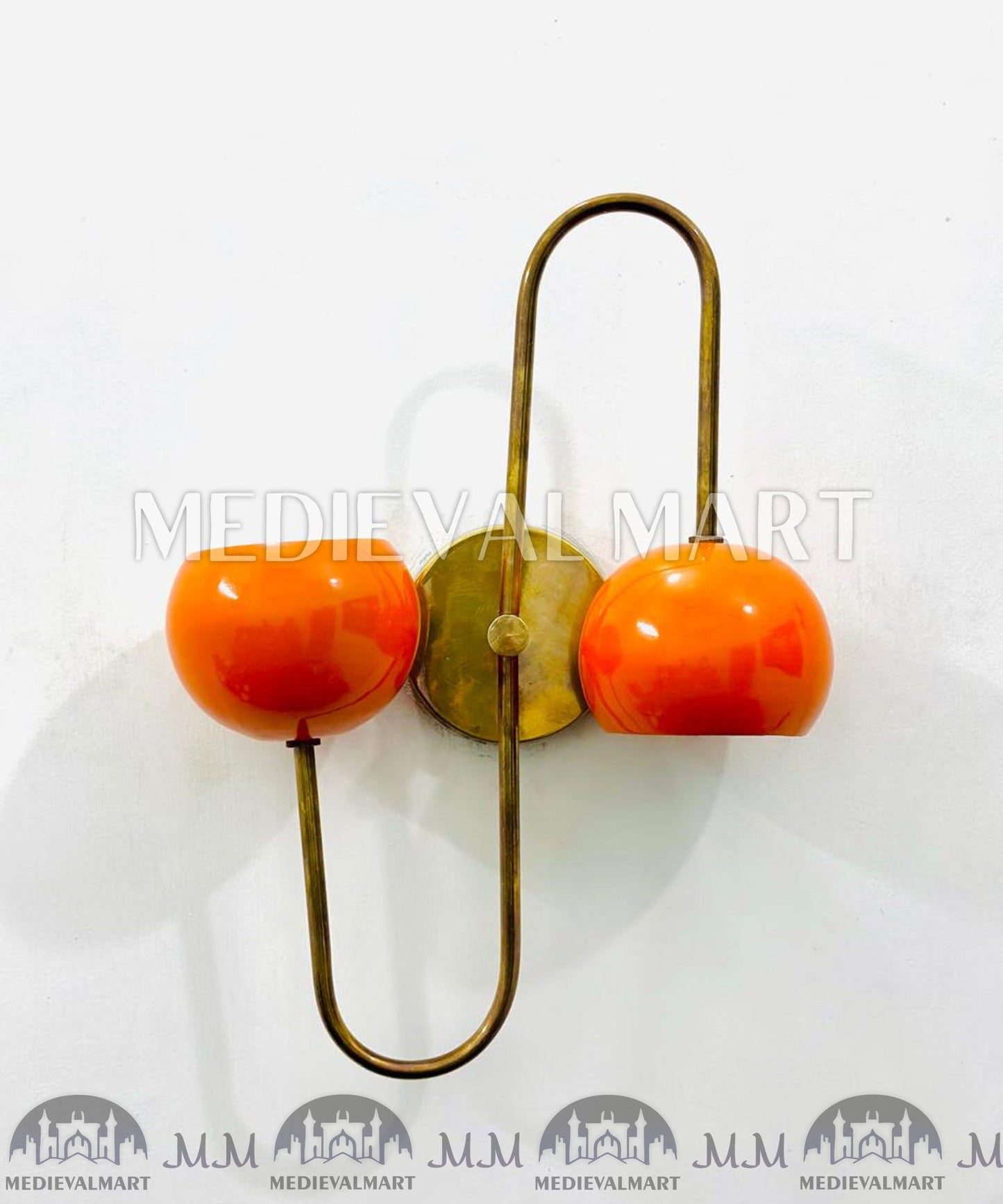 MEDIEVALMART Mid Century Orange Brass Diabolo Wall Sconce - Italian Adjustable Light