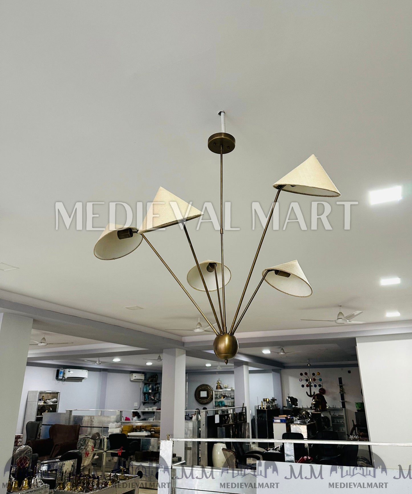 MEDIEVALMART Brass Sputnik Chandelier Mid Century Modern 5-Arm Light Fixture