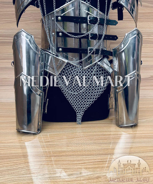 MEDIEVALMART (Isolara Dragonplate) Women’s Armor W/H (MoonFire) Chainmail + Frost Belt + Arms Armor