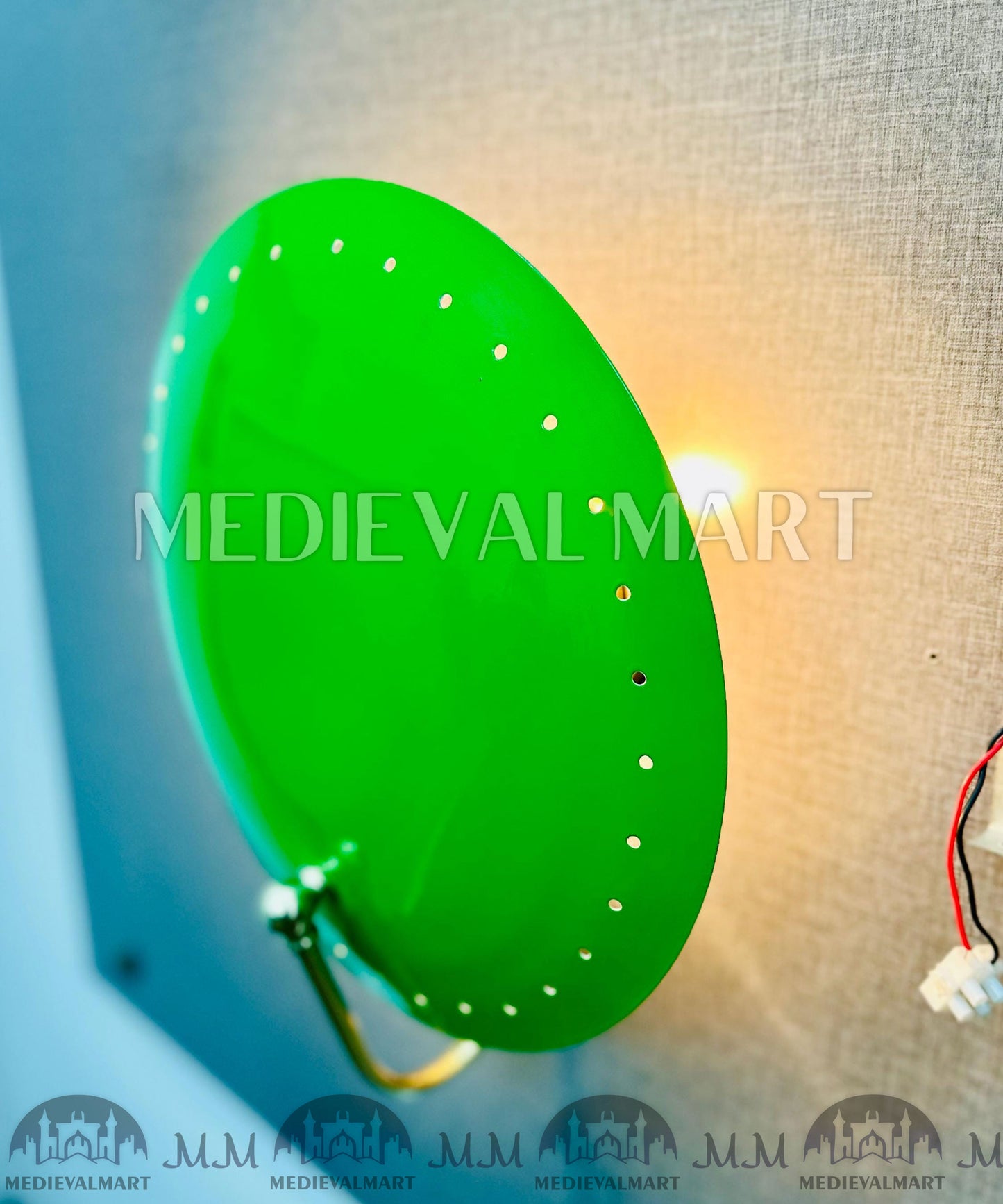 MEDIEVALMART Handmade Mid Century Modern Brass Wall Sconce - Green Shade
