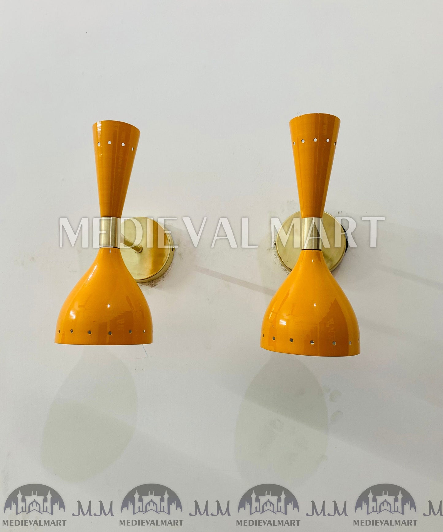 MEDIEVALMART Mid Century Brass Diabolo Wall Sconce Pair: Italian Modern Lighting