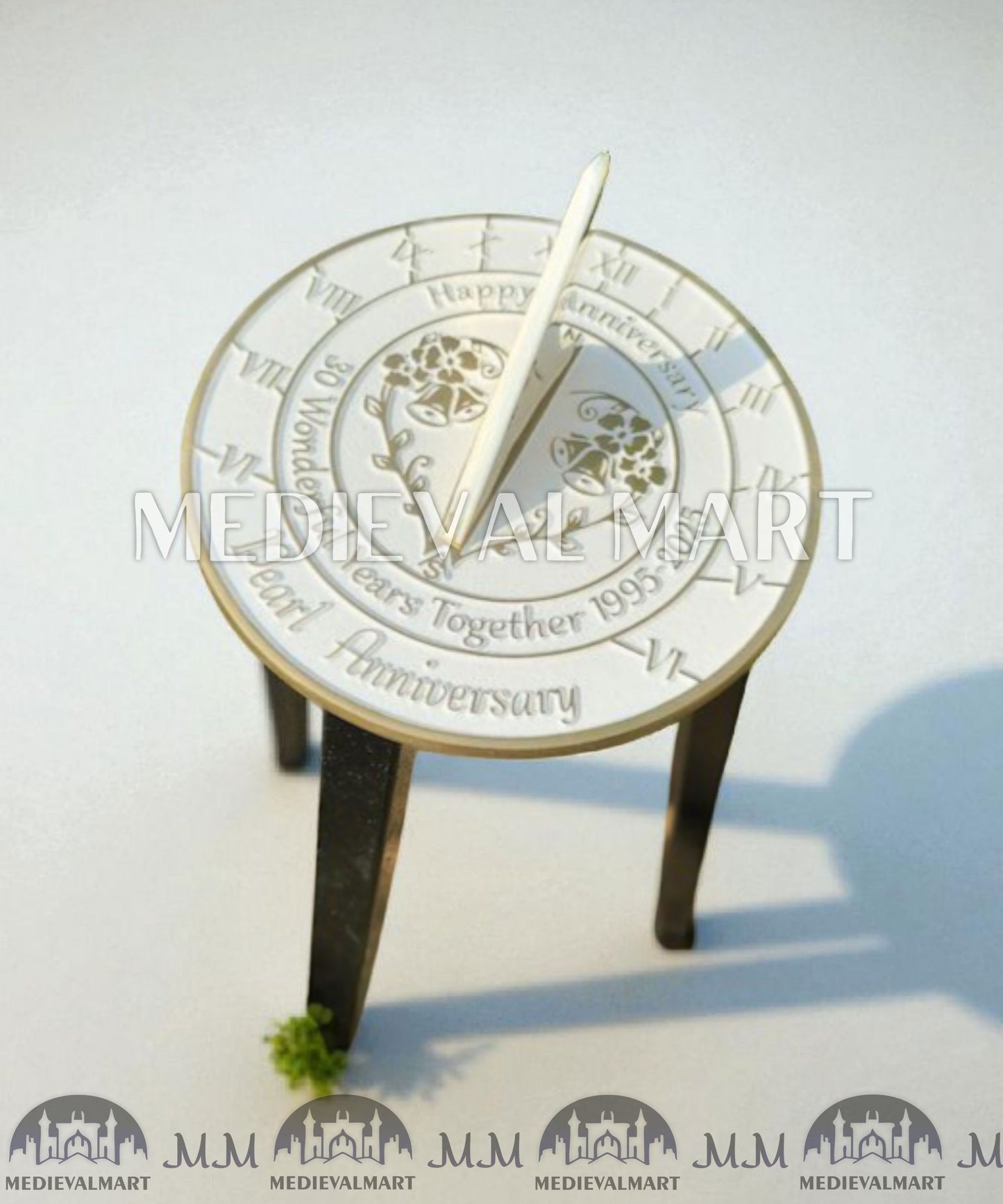 MEDIEVALMART 30th "Wonderful Years" Pearl Anniversary Sundial Clock Best Gift For Parents Anniversary Day