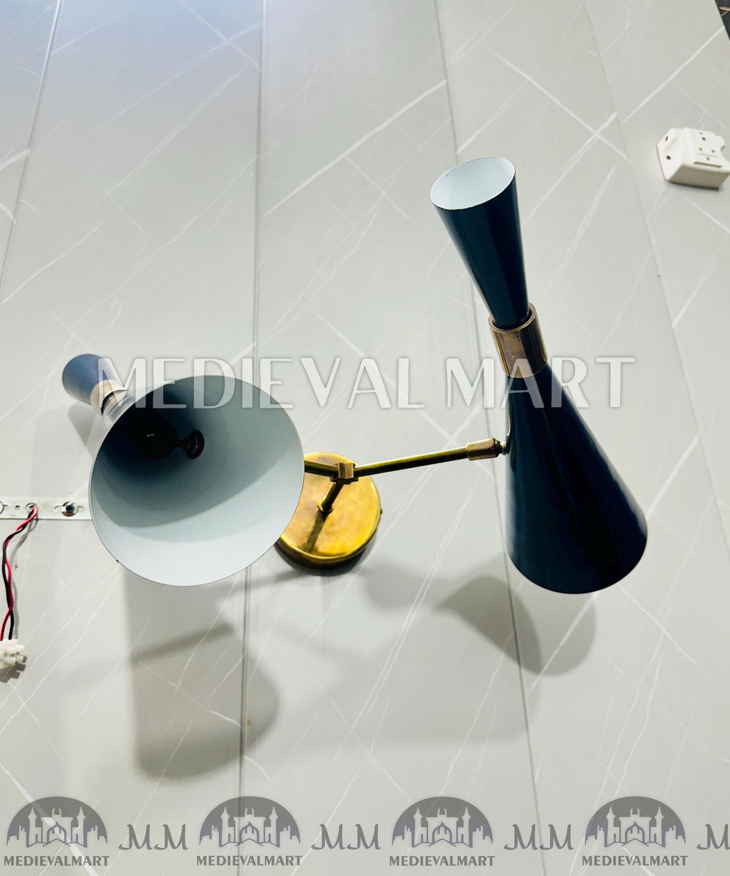 MEDIEVALMART Customized Handcrafted Mid-Century Brass Wall Sconce - Double Arm Shade Light Fixttue.