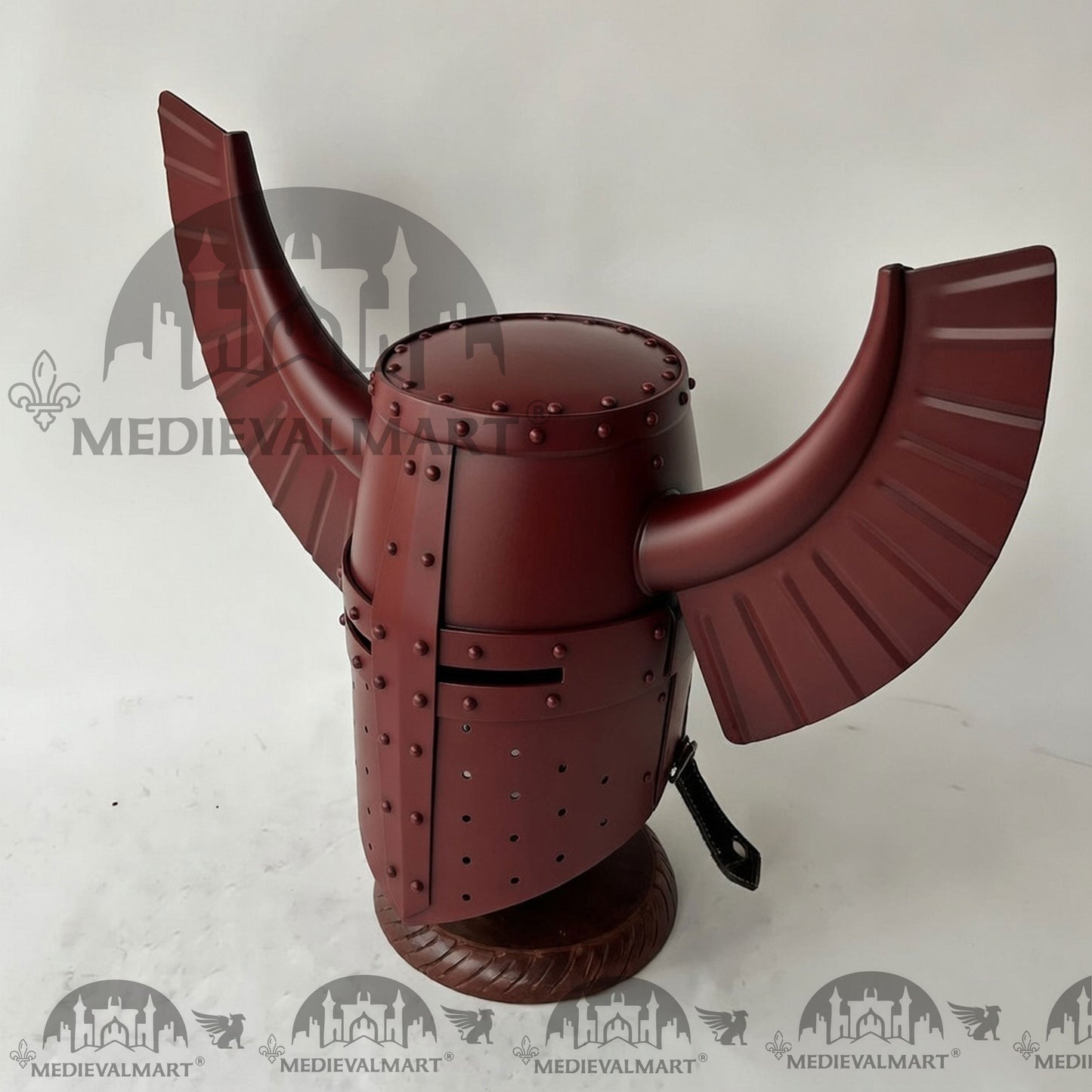 MEDIEVALMART Medieval Templar Warrior Teutonic Antique Red Finish Wing Helmet with Free Stand