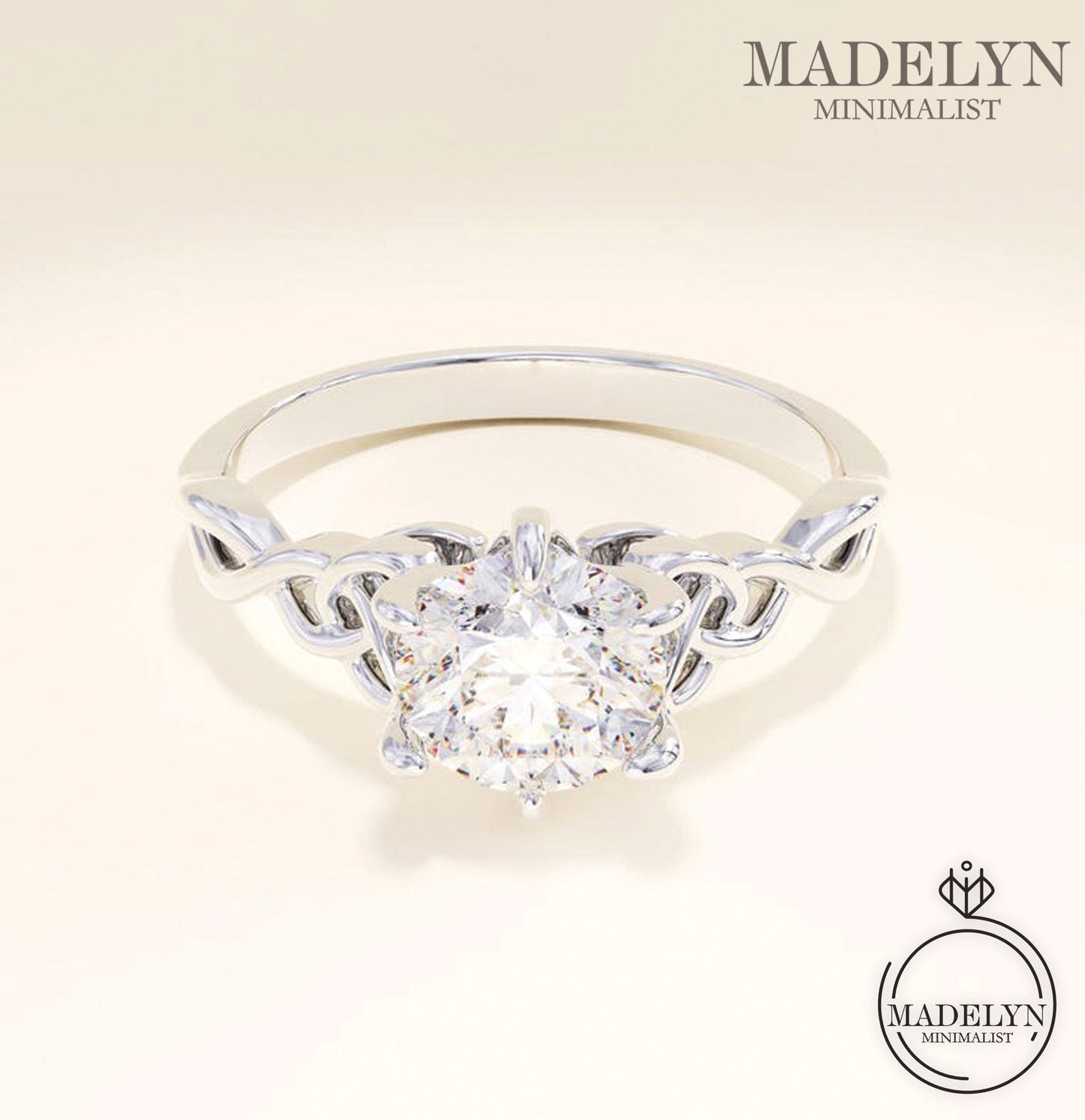 MADELYN MINIMALIST 14k Solid Gold Tiny Celtic Knot Lab Diamond Engagement Ring for Women | Gift For Lover