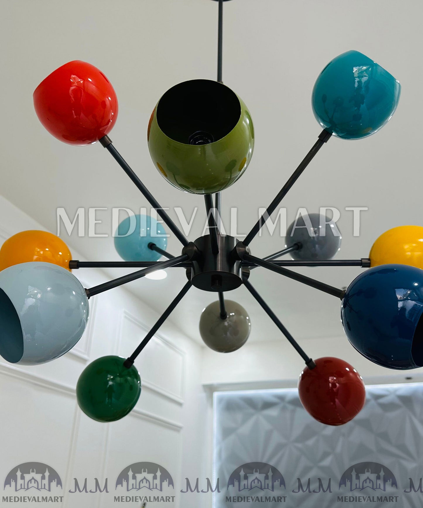 MEDIEVALMART Beautiful 12 Arms Multi Color Handcrafted Brass Sputnik Chandelier Modern Stilnovo Ceiling Light Fixture