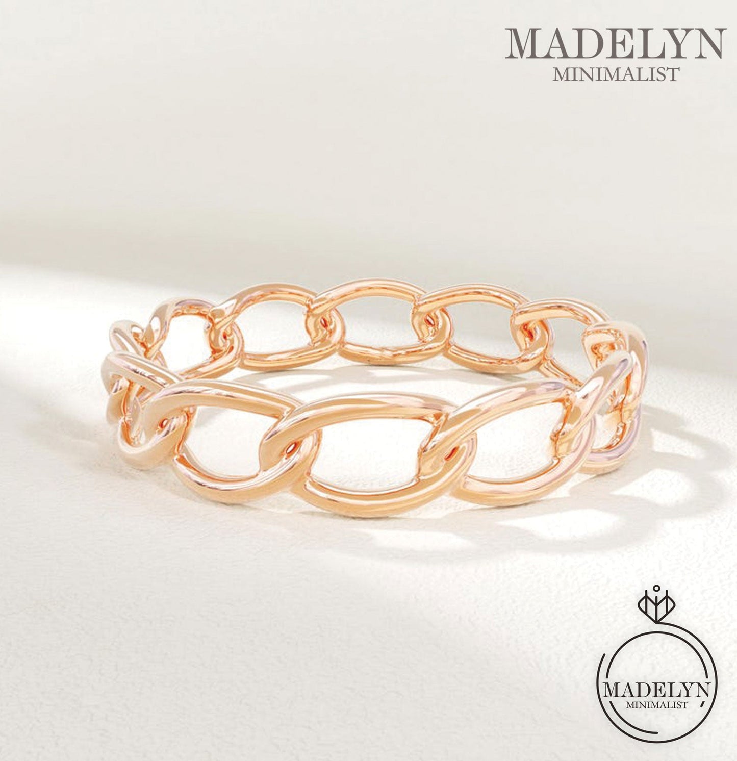 MADELYN MINIMALIST 14k Solid Gold Minimalist Oval Chain Ring, Curb Link Stacking Band for Women | Gift for Mom