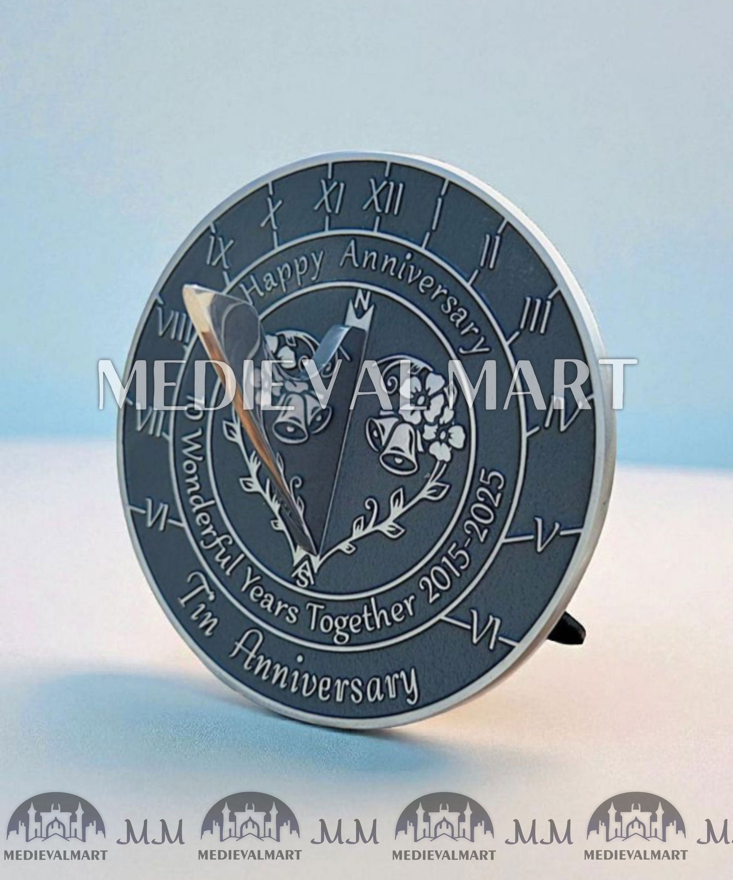 MEDIEVALMART 10th "Wonderful Years" Tin Anniversary Sundial Clock Best Gift For Anniversary Day