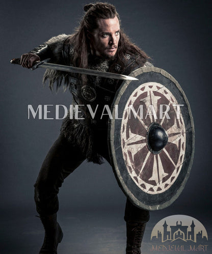 MEDIEVALMART Legendary Viking's Uhtred of Bamburgh Battleworn Iconic Viking Wooden Shield | Gifts For Dad