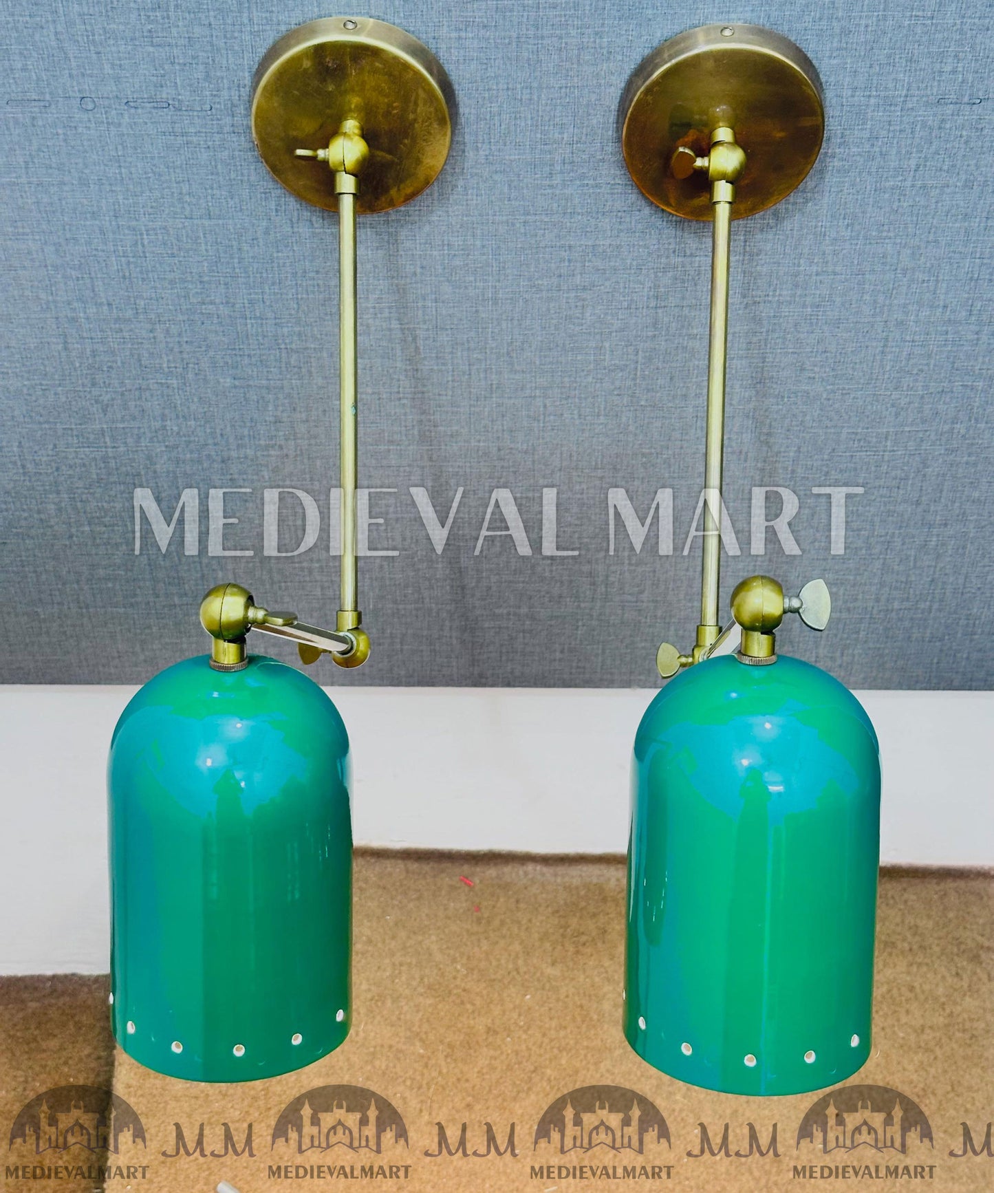 MEDIEVALMART Mid-Century Italian Brass Diabolo Wall Sconce - Bedside Lamp (Set of Two)