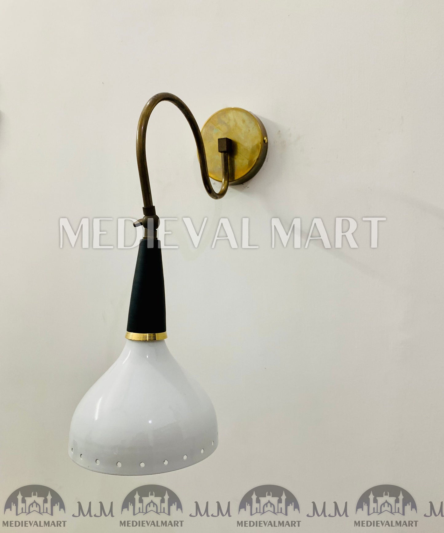 MEDIEVALMART Mid Century Brass Diabolo Wall Sconce: Italian Stilnovo Style Pair