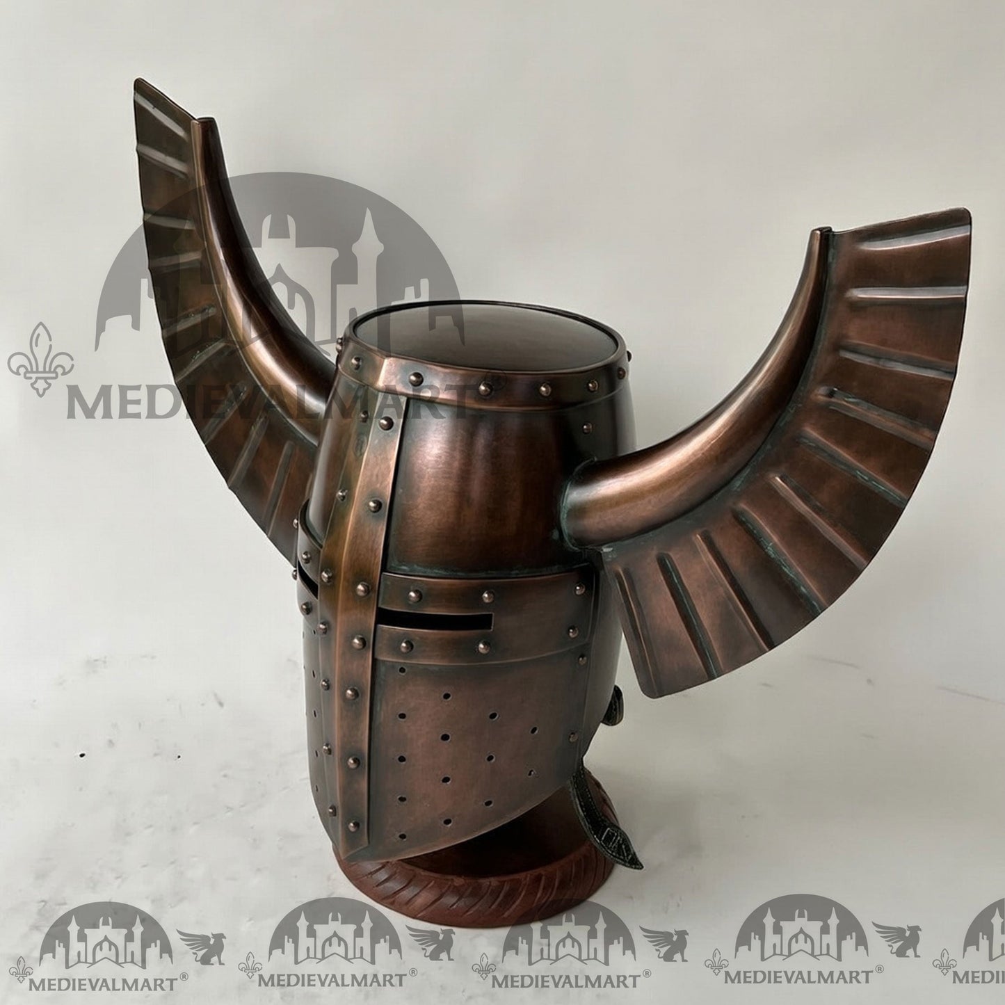 MEDIEVALMART Medieval Templar Warrior Teutonic Antique Copper Finish Wing Helmet with Free Stand