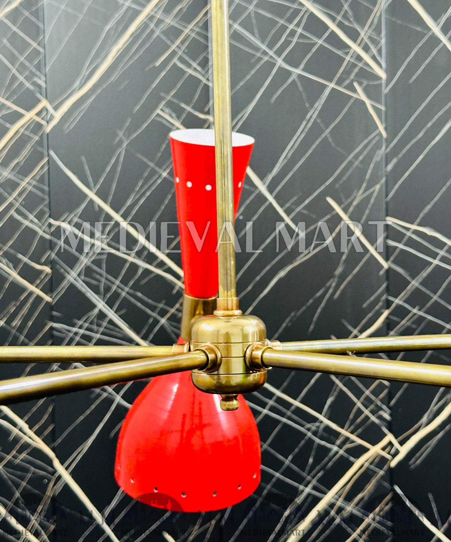 MEDIEVALMART Mid Century Modern Sputnik Chandelier: Adjustable 6-Arm Brass Pendant Light