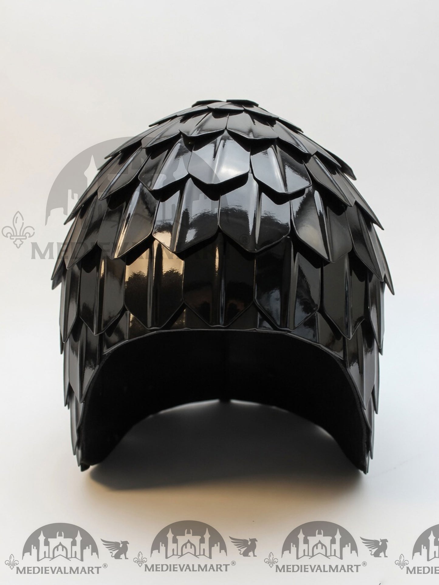 MEDIEVALMART Medieval Historical Scaled Skull Cap Helmet, Polish Black Polished Helmet / Best for Reenactment