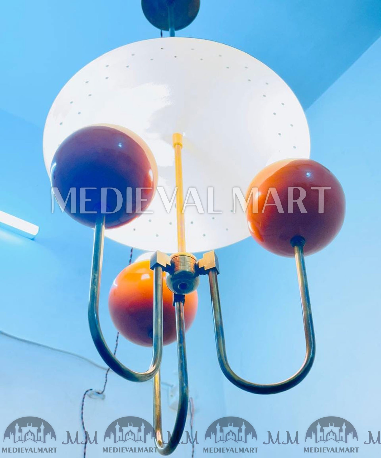 MEDIEVALMART Handmade Mid Century Sputnik Chandelier: Raw Brass Modern Ceiling Light